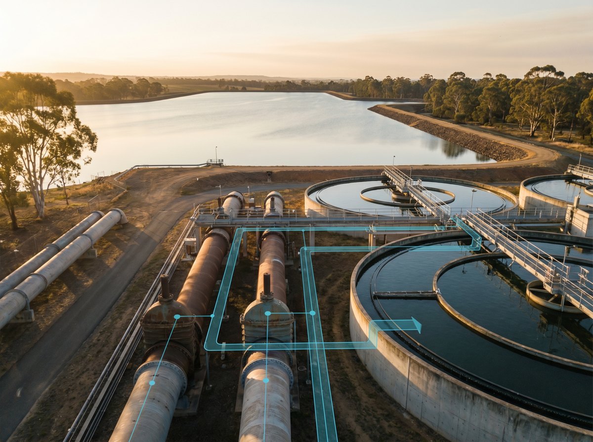 Australian water utility infrastructure, reservoir and treatment works monitored across the network.