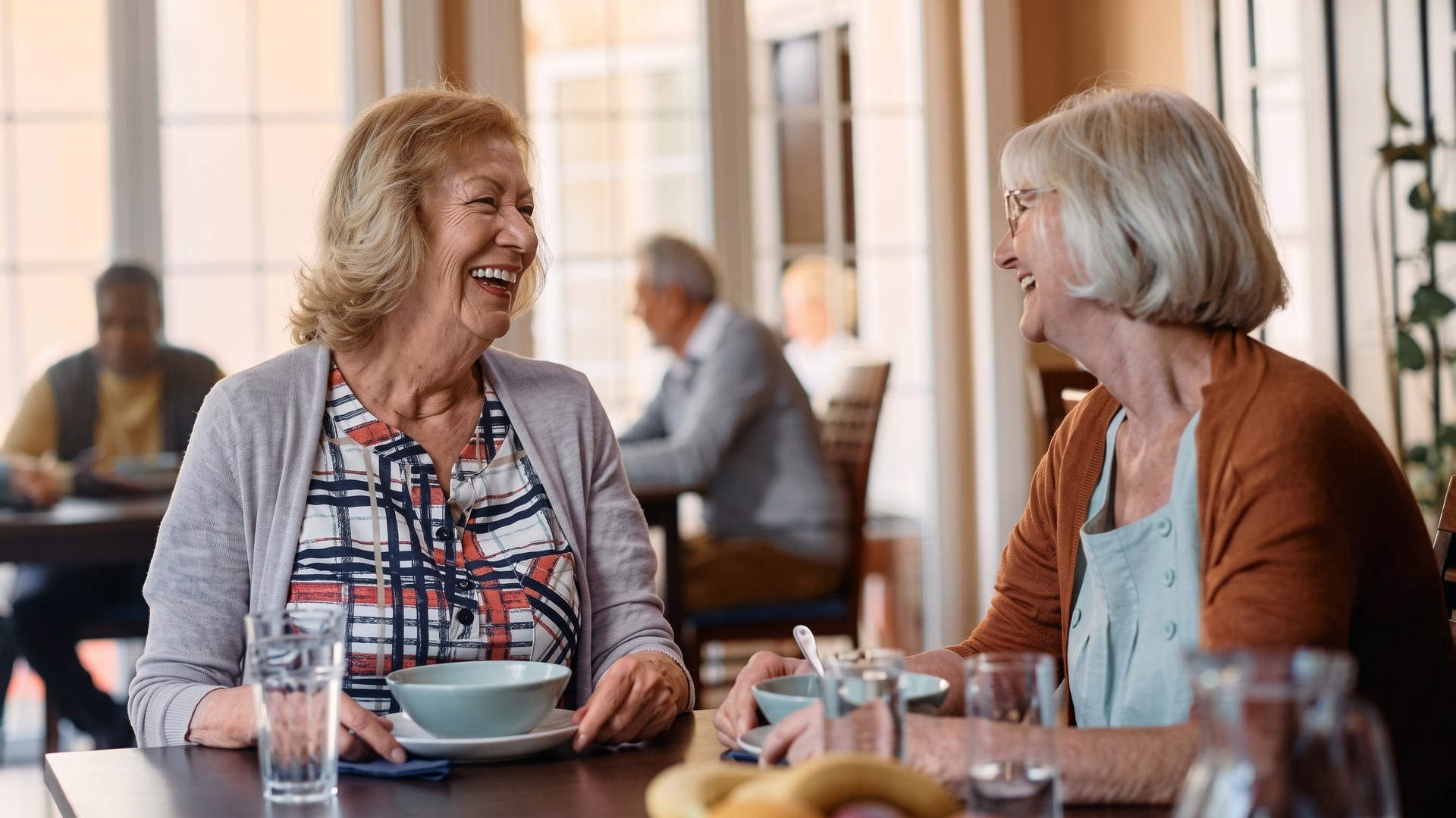 Residents in a shared dining space