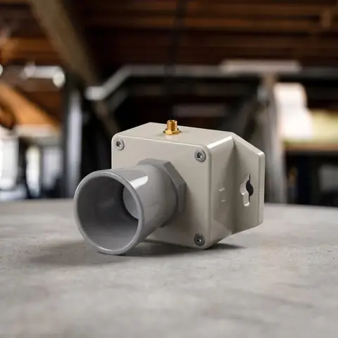 A wireless ultrasonic level sensor in a weatherproof housing.